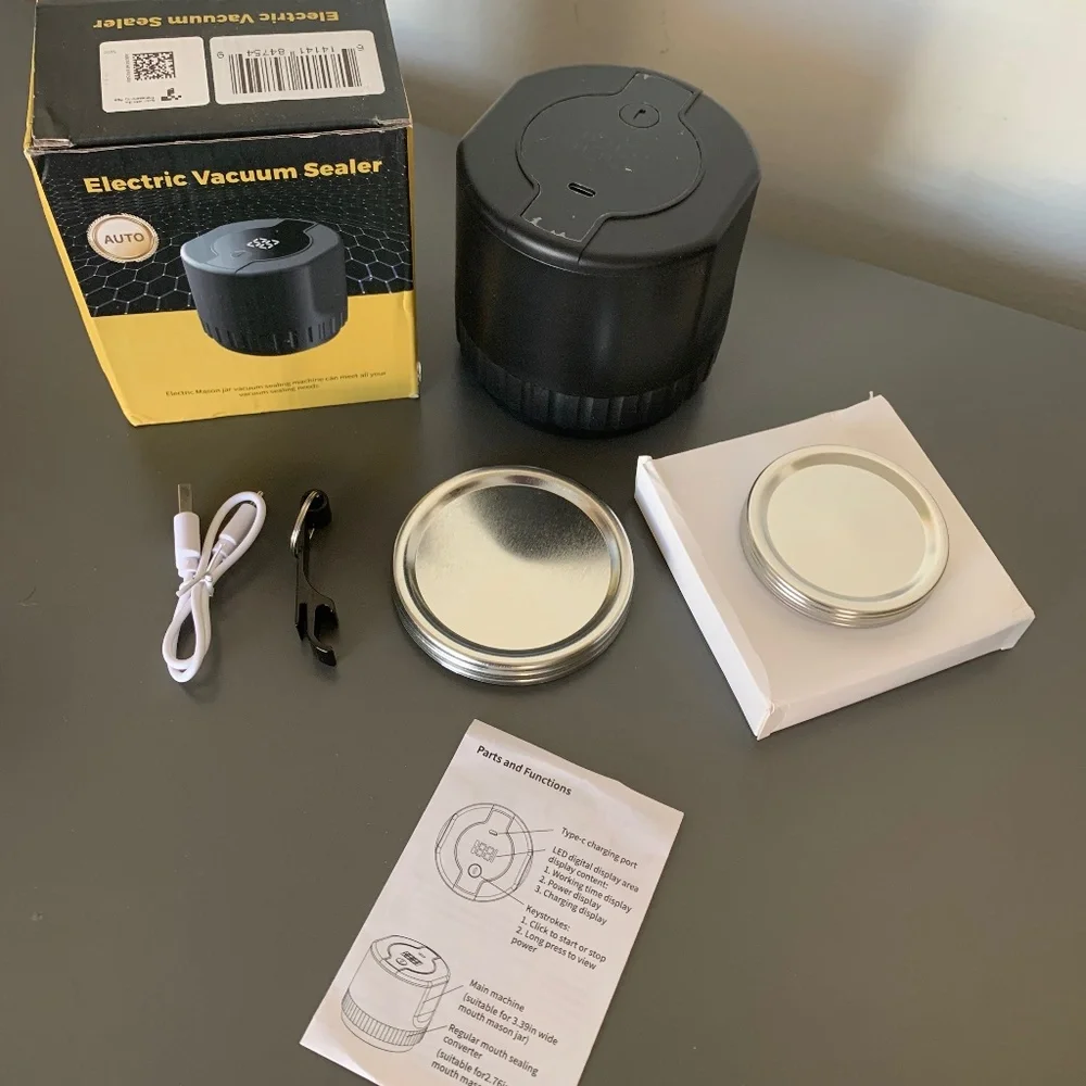 Electric Mason Jar Vacuum Sealer Kit – USB-C Rechargeable – Auto Digital